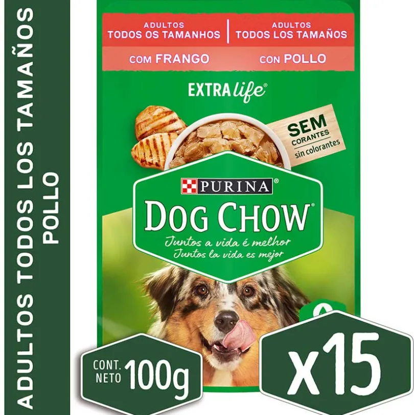 Alimento húmedo para perro DOG CHOW® Adultos con Pollo sobre 100gr Pack 15 Unidades