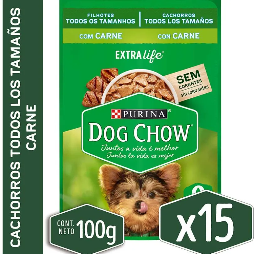 Alimento húmedo para perro DOG CHOW® Cachorros con Carne sobre 100gr Pack 15 Unidades