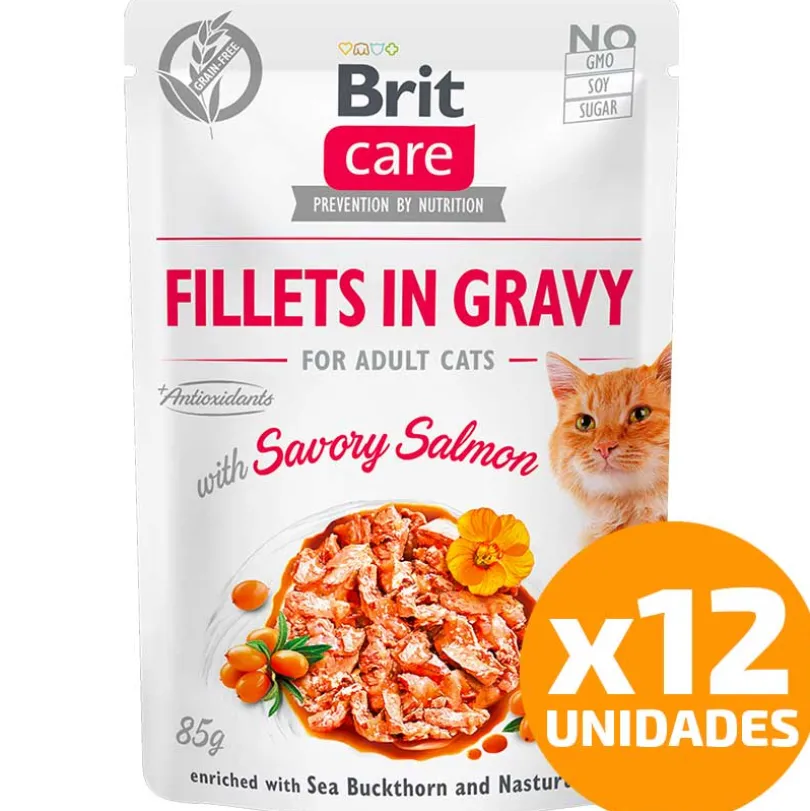 Brit Care Cat Fillets in Gravy Pouch Salmon 85gr Pack 12 Unidades