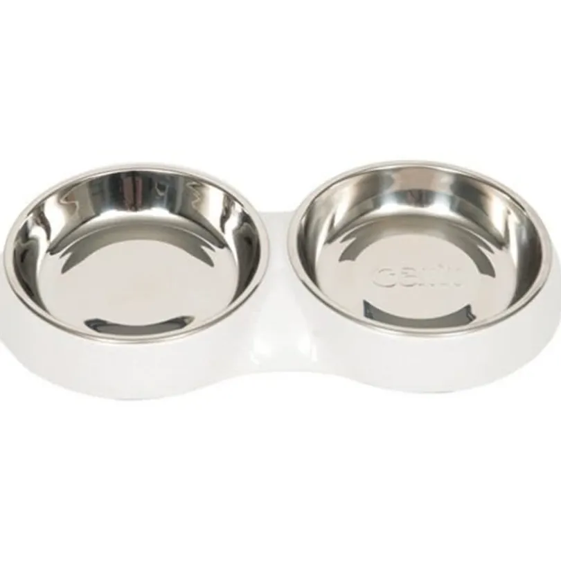 Cat it Plato Doble Acero Inoxidable con Borde Bajo Color Blanco