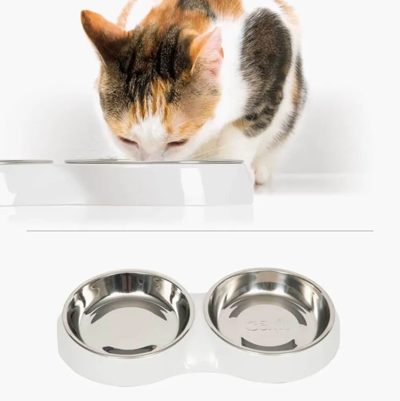 Cat it Plato Doble Acero Inoxidable con Borde Bajo Color Blanco