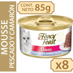 Fancy Feast Mousse Pescado y Camarón 85gr x 8 Unidades (Classic Cod, Sole Shrimp)