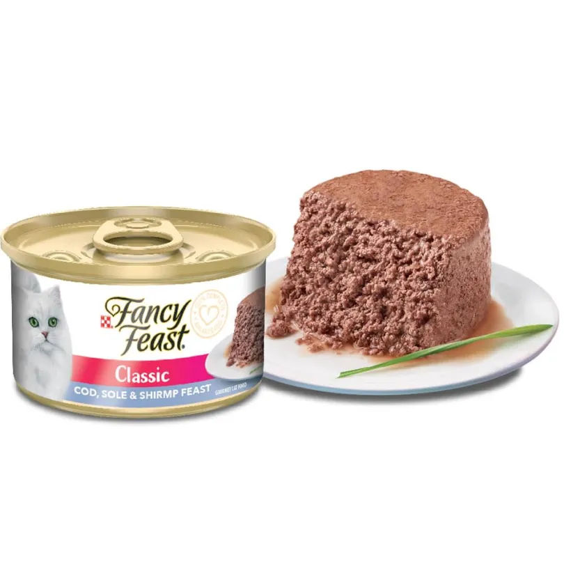 Fancy Feast Mousse Pescado y Camarón 85gr x 8 Unidades (Classic Cod, Sole Shrimp)