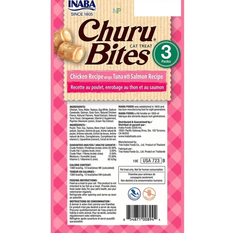 Inaba Ciao Churu Bites de Atún con Salmón envueltos en Wraps de pollo (30gr)