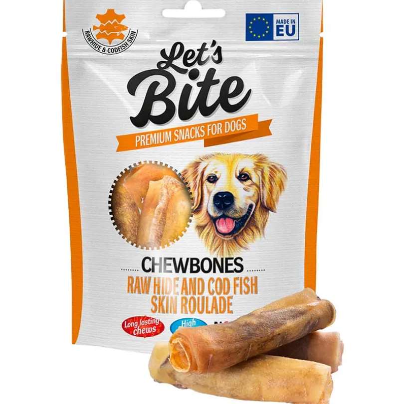 Let’s Bite Snack Chewbones Raw Hide And Cod Fish Skin Roulade 150 gr