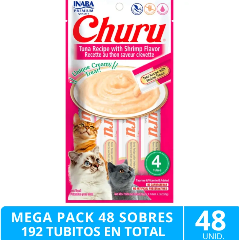 Mega Pack 48 Sobres Inaba Ciao Churu Atún Con Camarones (192 Tubitos)