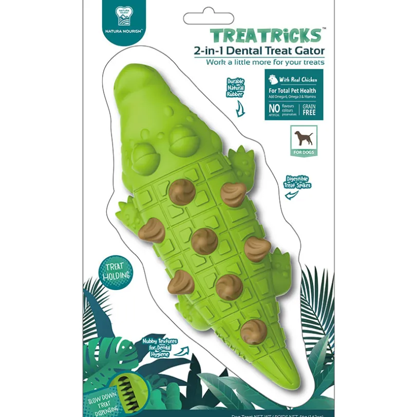 Natura Nourish Treatricks Treat Cocodrilo Juguete con premios sabor pollo para perros