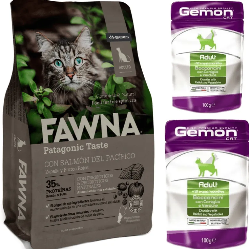 Pack Premium Plus Gato Adulto Fawna 3kg + 2 Pouch de Regalo