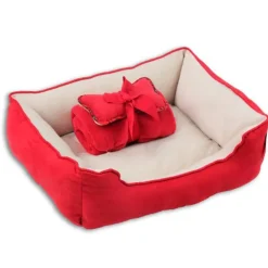 Pawise Cama + Manta + Cojín Rojo