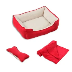 Pawise Cama + Manta + Cojín Rojo