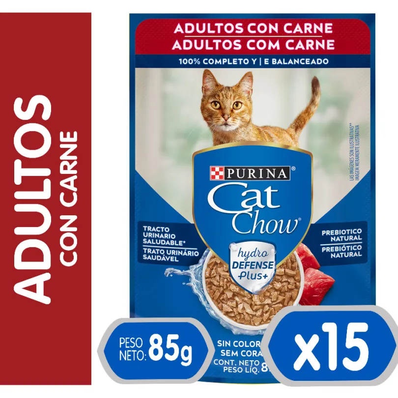 Purina Cat Chow Hydro Adultos Carne 85gr PACK 15 Unidades