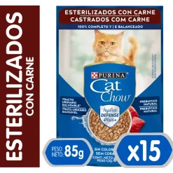 Purina Cat Chow Hydro Castrados Carne 85gr PACK 15 Unidades