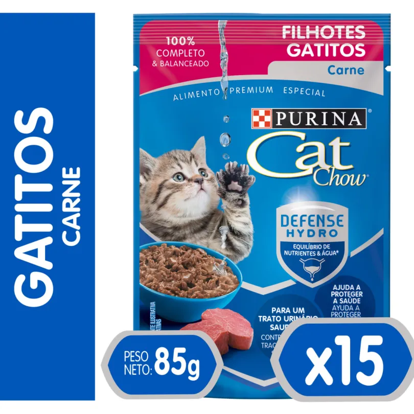 Purina Cat Chow Hydro Gatitos Carne 85gr PACK 15 Unidades