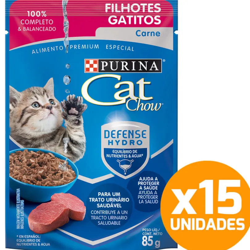 Purina Cat Chow Hydro Gatitos Carne 85gr PACK 15 Unidades