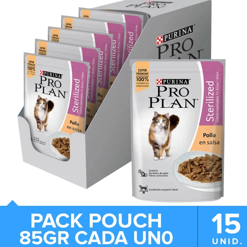 Purina Pro Plan Pouch Sterilized Cat Pollo en Salsa 85gr Pack 15 unidades